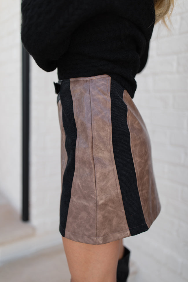 Be My Best Brown and Black Belted Color Block Skirt