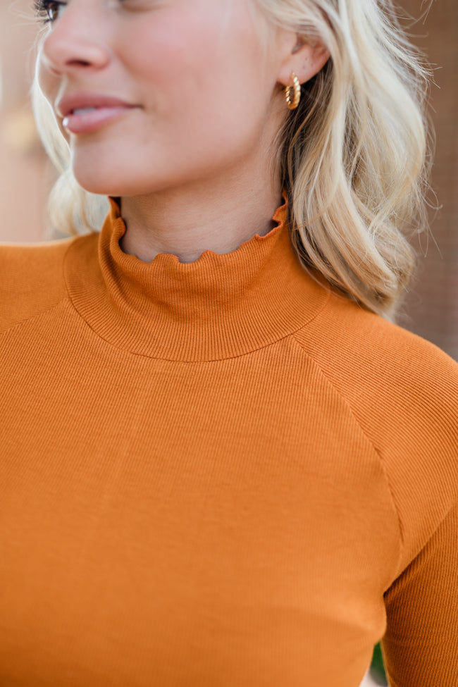 Make Your Choice Camel Ribbed Turtleneck Top