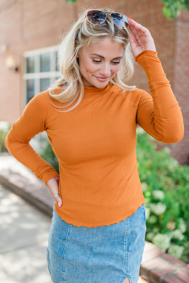 Make Your Choice Camel Ribbed Turtleneck Top