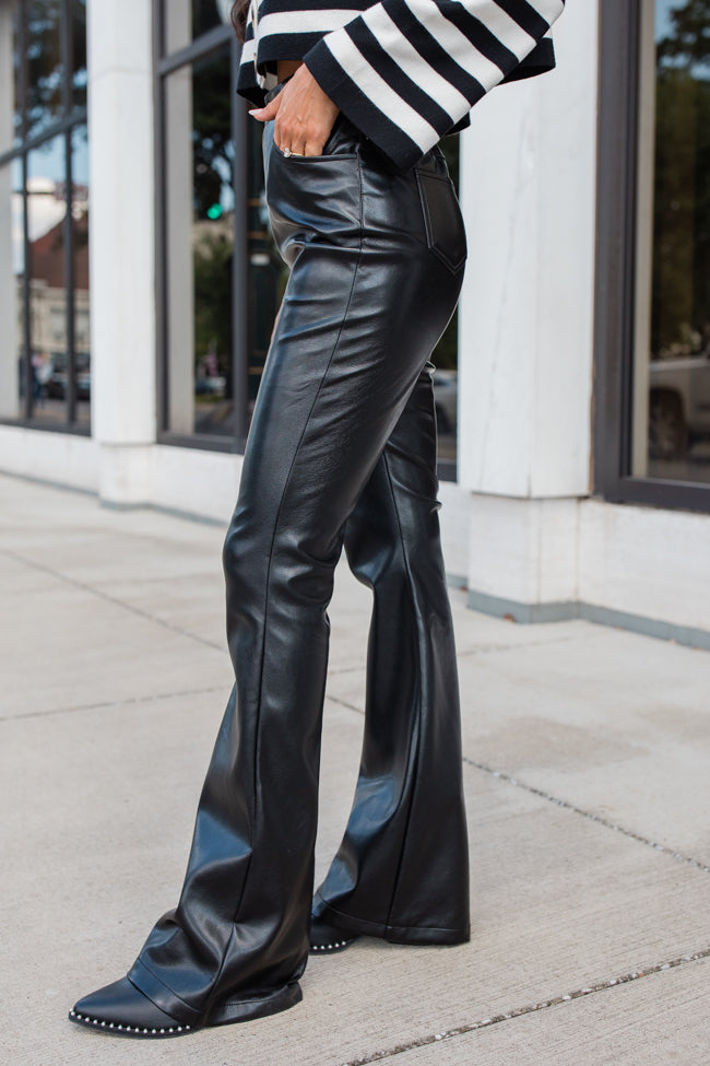 Black flare fashion leather pants