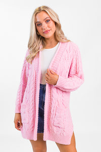Perfect Day Pink Chenille Cable Knit Cardigan FINAL SALE – Pink Lily 
