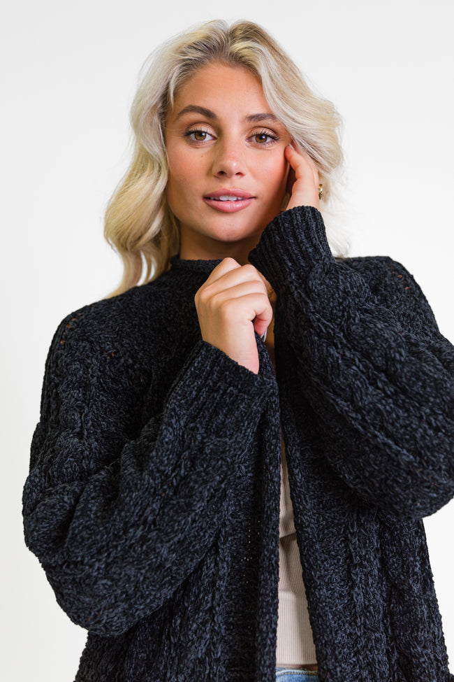 Perfect Day Black Chenille Cable Knit Cardigan