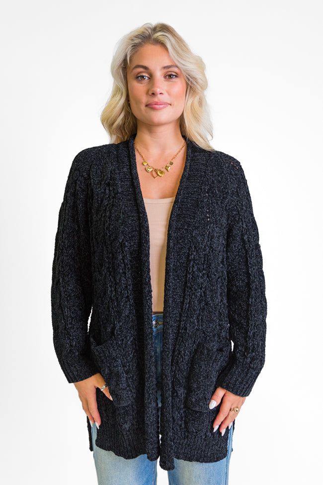 Perfect Day Black Chenille Cable Knit Cardigan