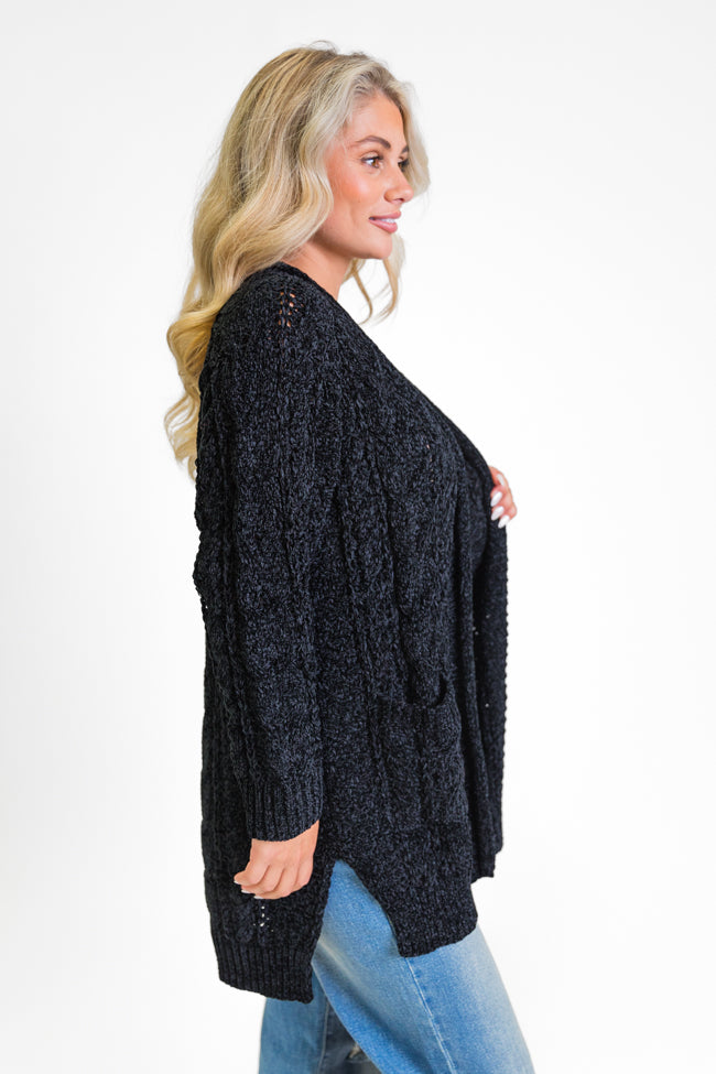 Perfect Day Black Chenille Cable Knit Cardigan