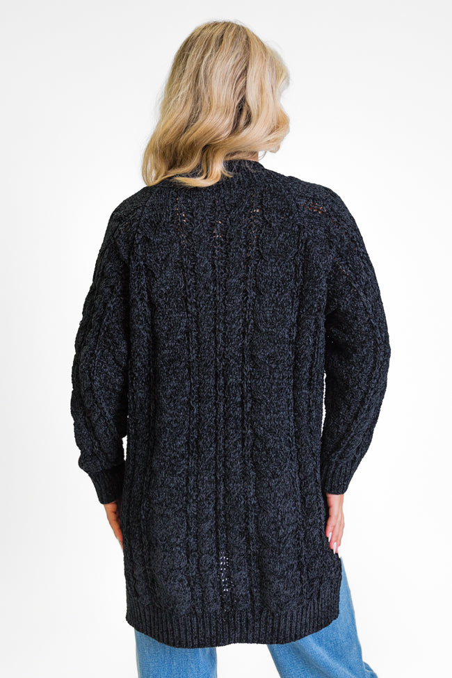 Perfect Day Black Chenille Cable Knit Cardigan