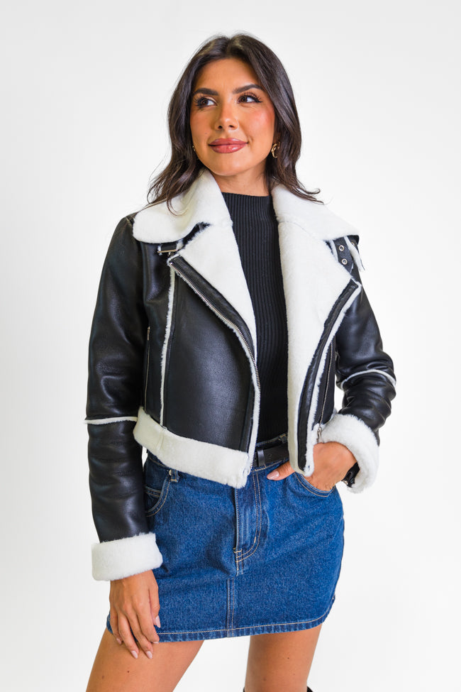 Night Rhythm Black Sherpa Trim Jacket