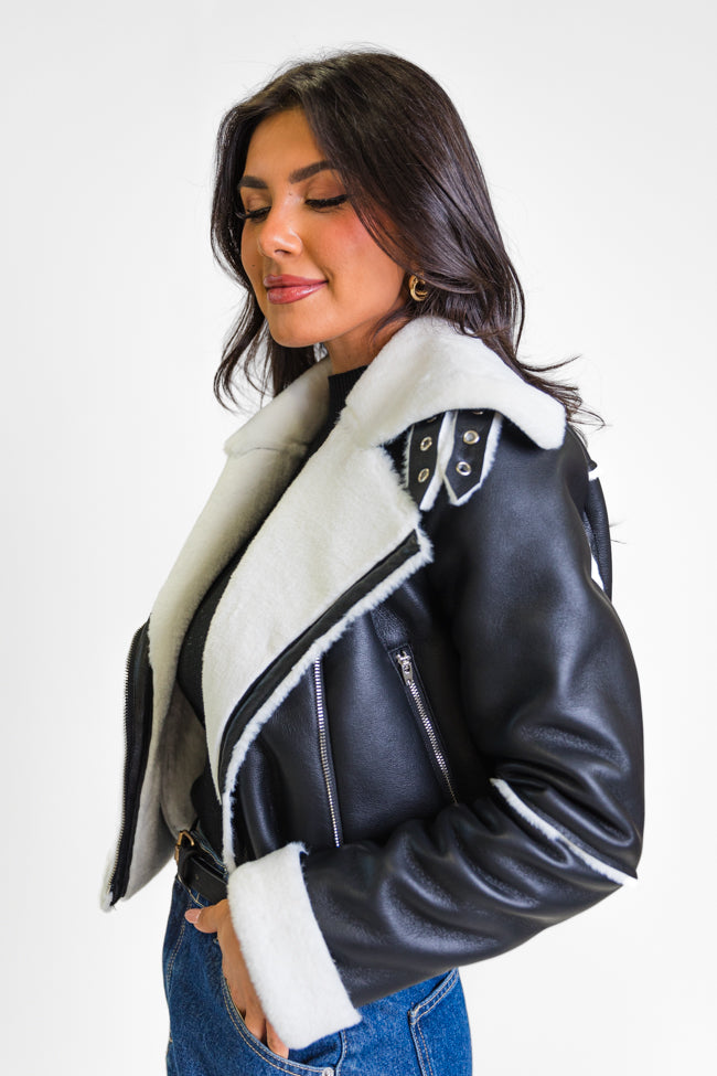 Night Rhythm Black Sherpa Trim Jacket