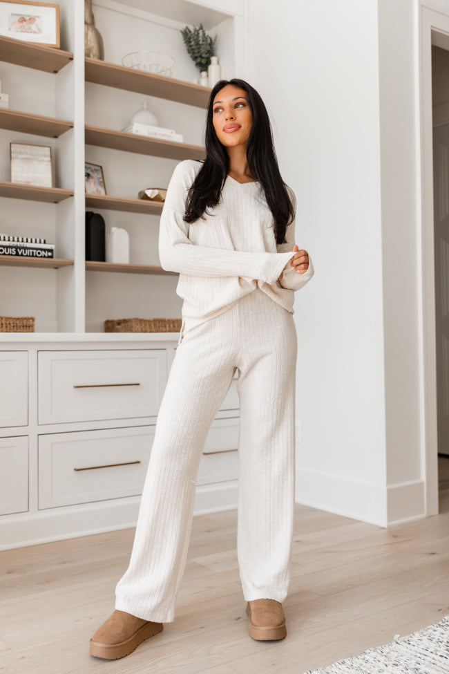 Living Well Beige Ribbed Knit Lounge Set