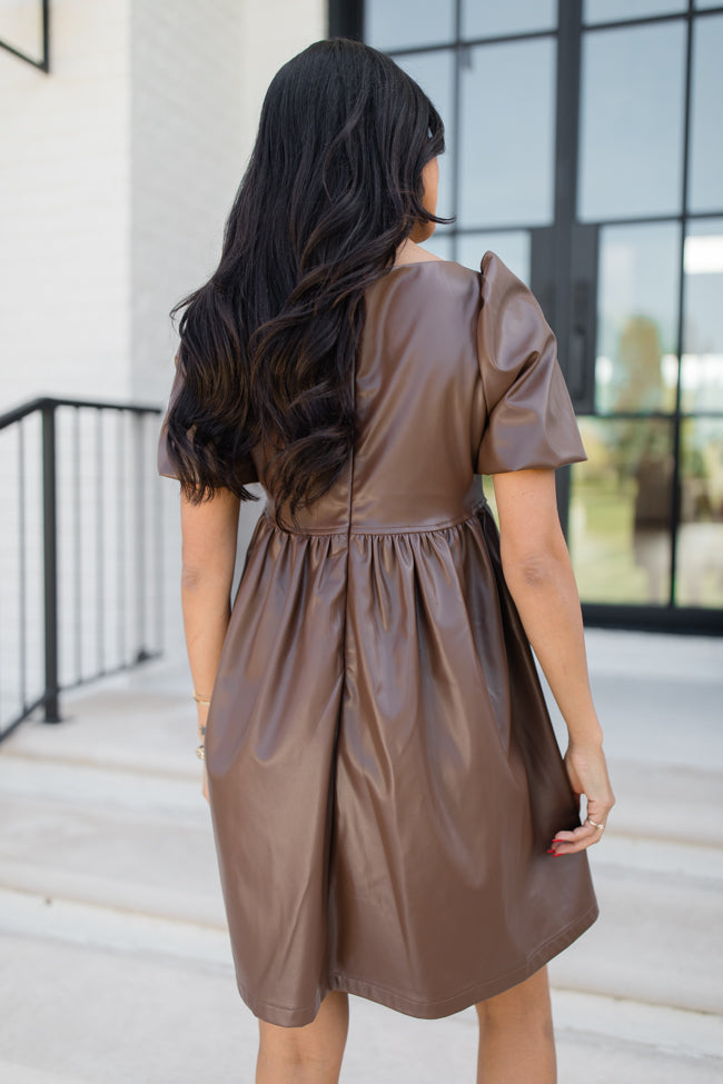 My Own Journey Chocolate Brown Faux Leather Mini Dress FINAL SALE