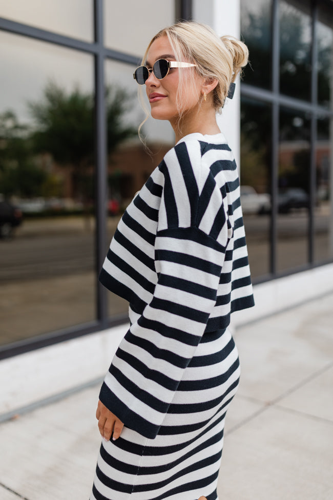 Feels Like Love Black and White Striped Dress and Cardigan Set