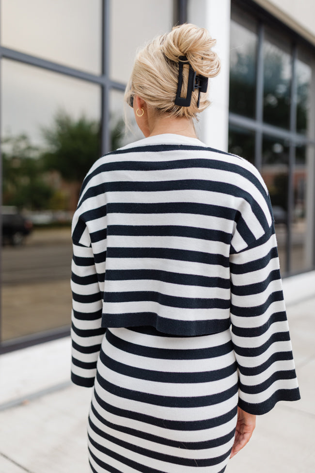 Feels Like Love Black and White Striped Dress and Cardigan Set