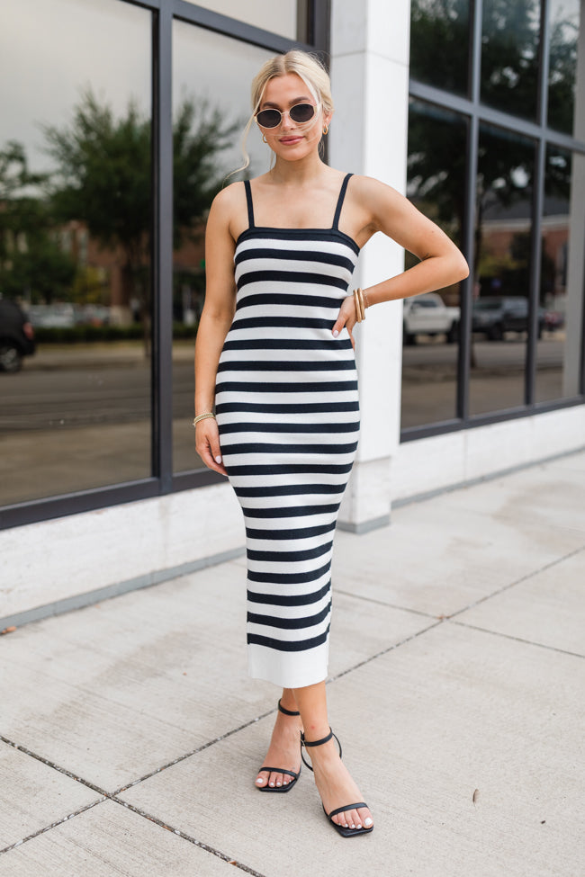 Feels Like Love Black and White Striped Dress and Cardigan Set