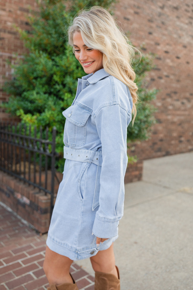 Plain Optimism Light Wash Belted Denim Dress