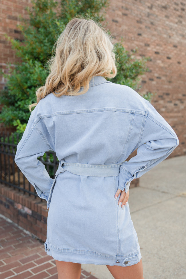 Plain Optimism Light Wash Belted Denim Dress