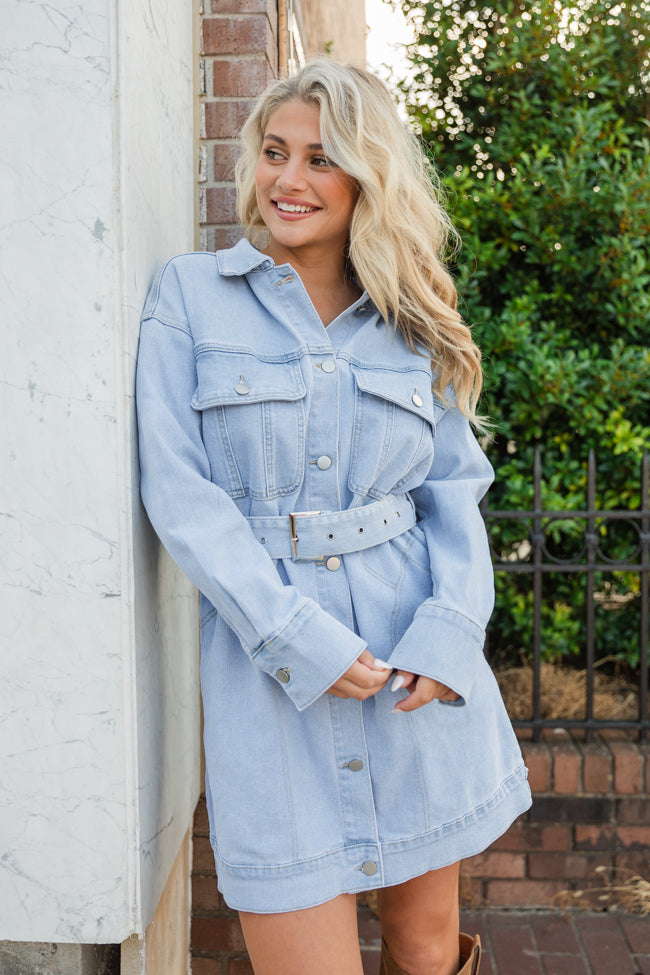 Plain Optimism Light Wash Belted Denim Dress