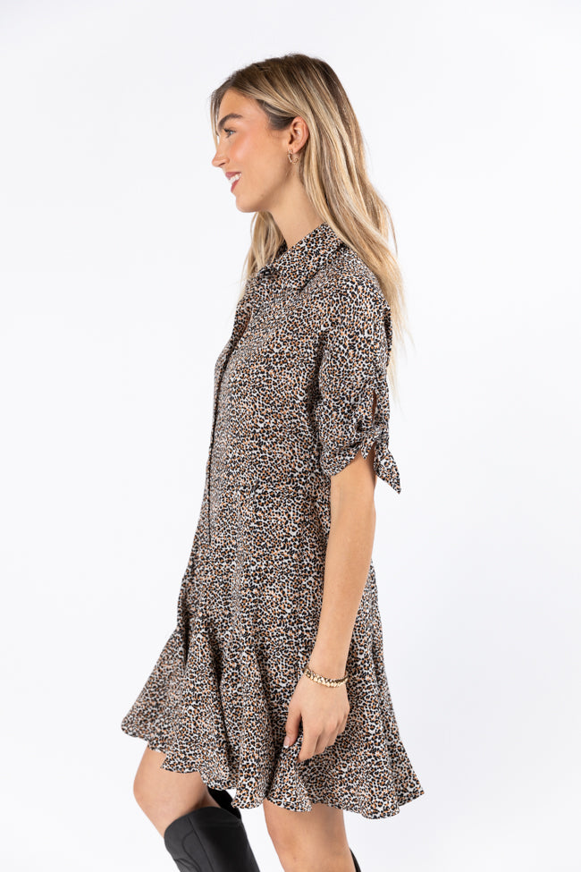 Wild As They Come Cream and Black Leopard Print 3/4 Sleeve Mini Dress