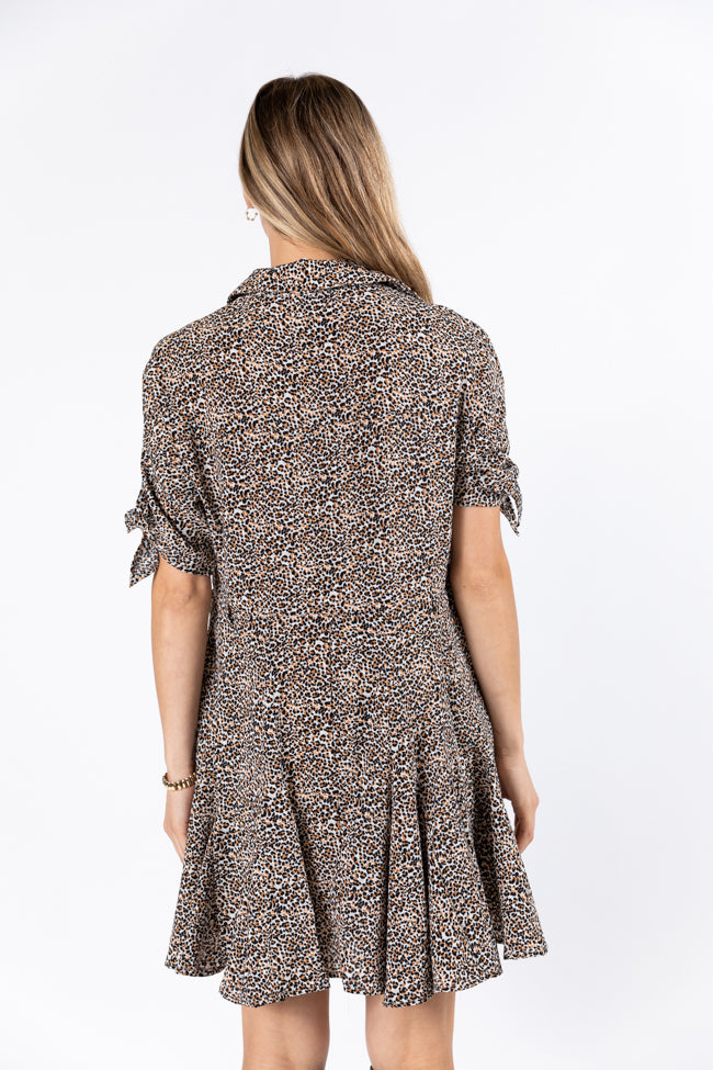 Wild As They Come Cream and Black Leopard Print 3/4 Sleeve Mini Dress