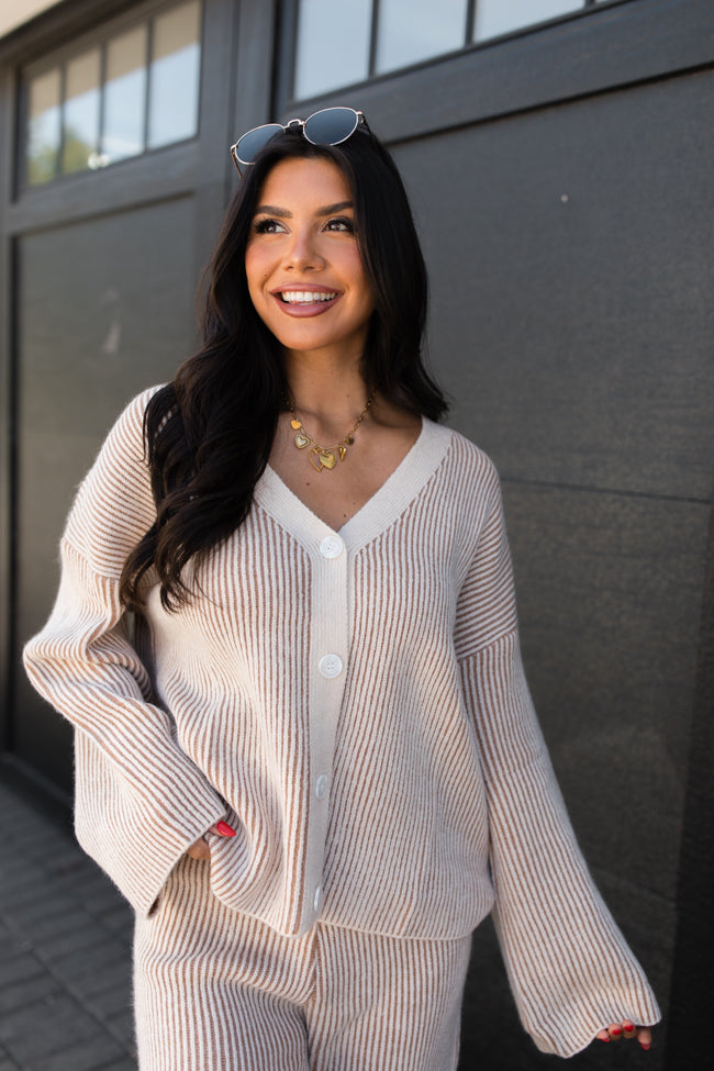 This Time Around Thick Ribbed Taupe Cardigan