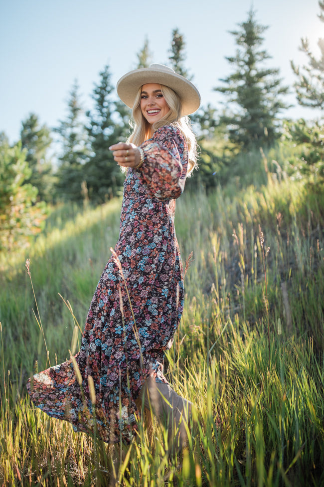 In The Air Multi Floral Lace Detail Maxi Dress