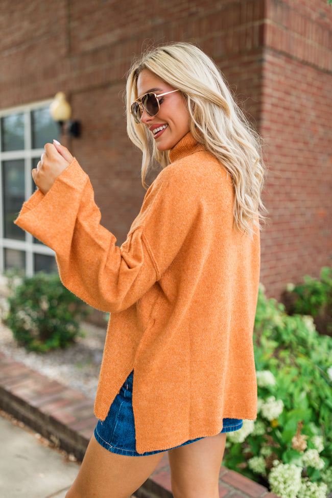 One and Only Rust Brushed Turtleneck Sweater