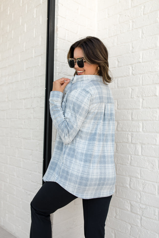 Left Wondering Grey Knit Plaid Shirt