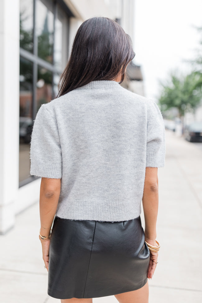 Dream Maker Grey Embellished Trim Short Sleeve Cardigan Top