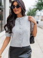 Dream Maker Grey Embellished Trim Short Sleeve Cardigan Top