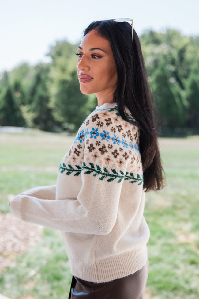 Floral Affair Ivory Multi Flower Fair Isle Sweater