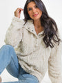 Take The Leap Beige Cable Detail Sherpa Pullover DOORBUSTER