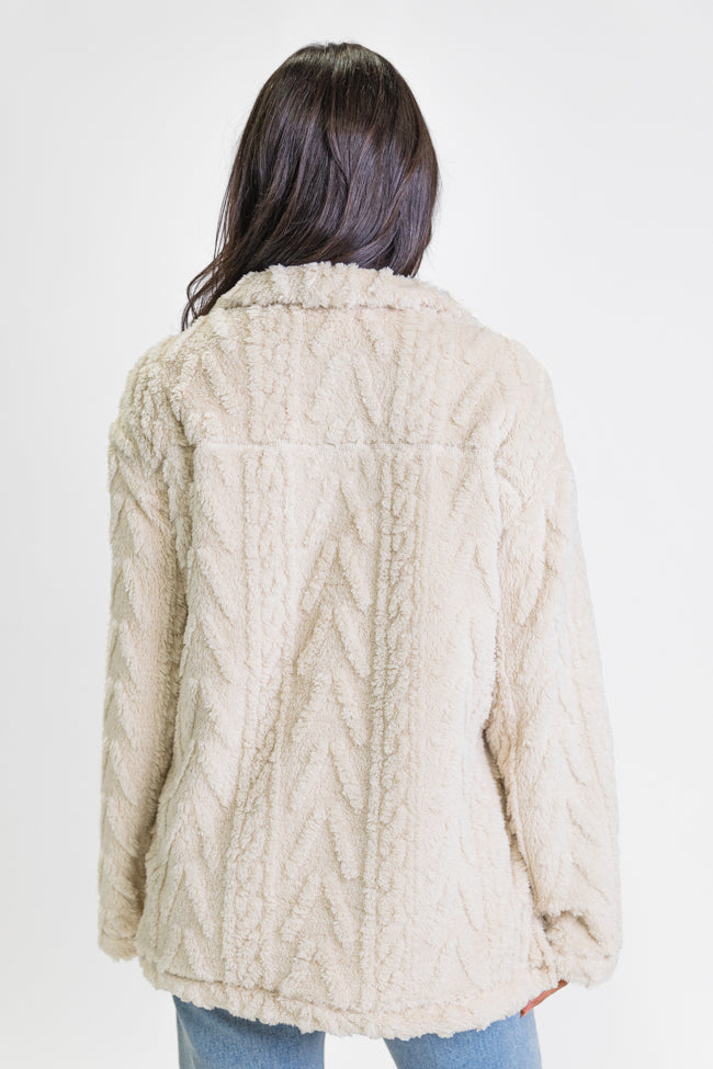 Take The Leap Beige Cable Detail Sherpa Pullover DOORBUSTER