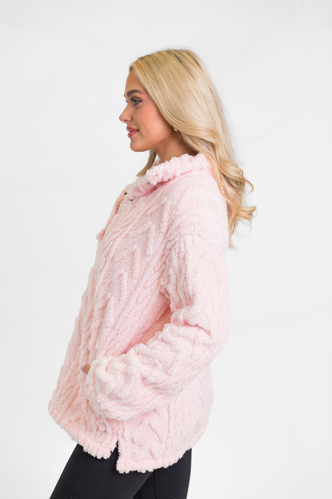 Take The Leap Pink Cable Detail Sherpa Pullover