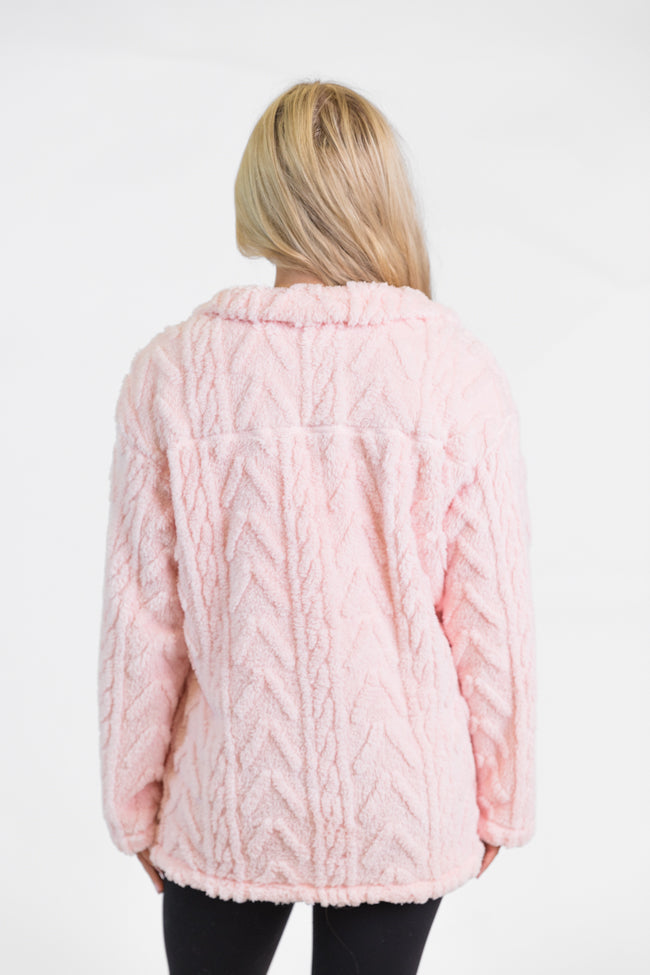 Take The Leap Pink Cable Detail Sherpa Pullover