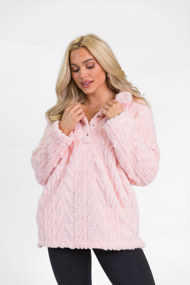 Take The Leap Pink Cable Detail Sherpa Pullover