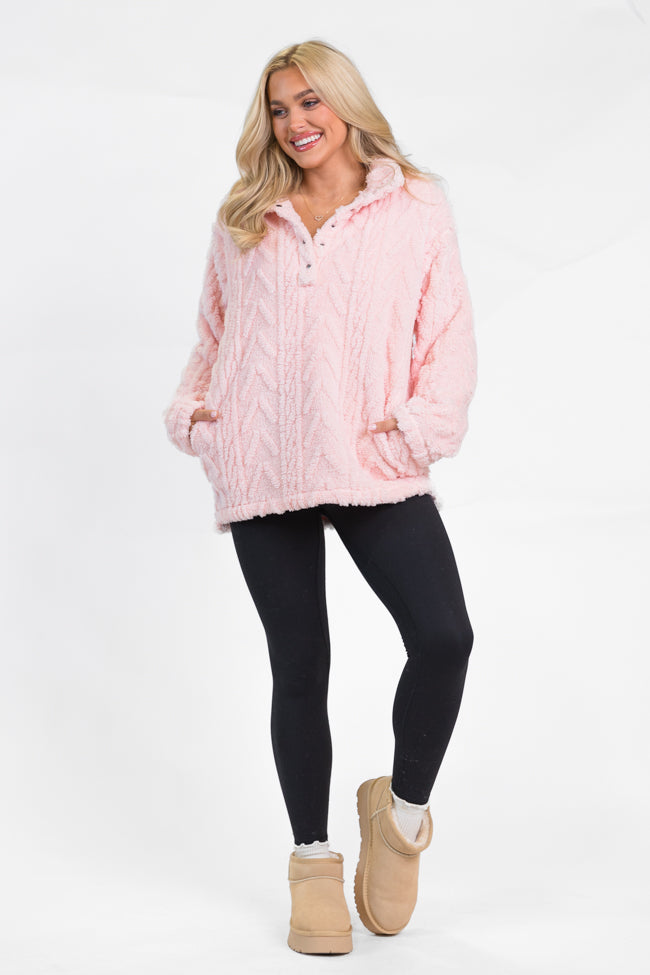 Take The Leap Pink Cable Detail Sherpa Pullover