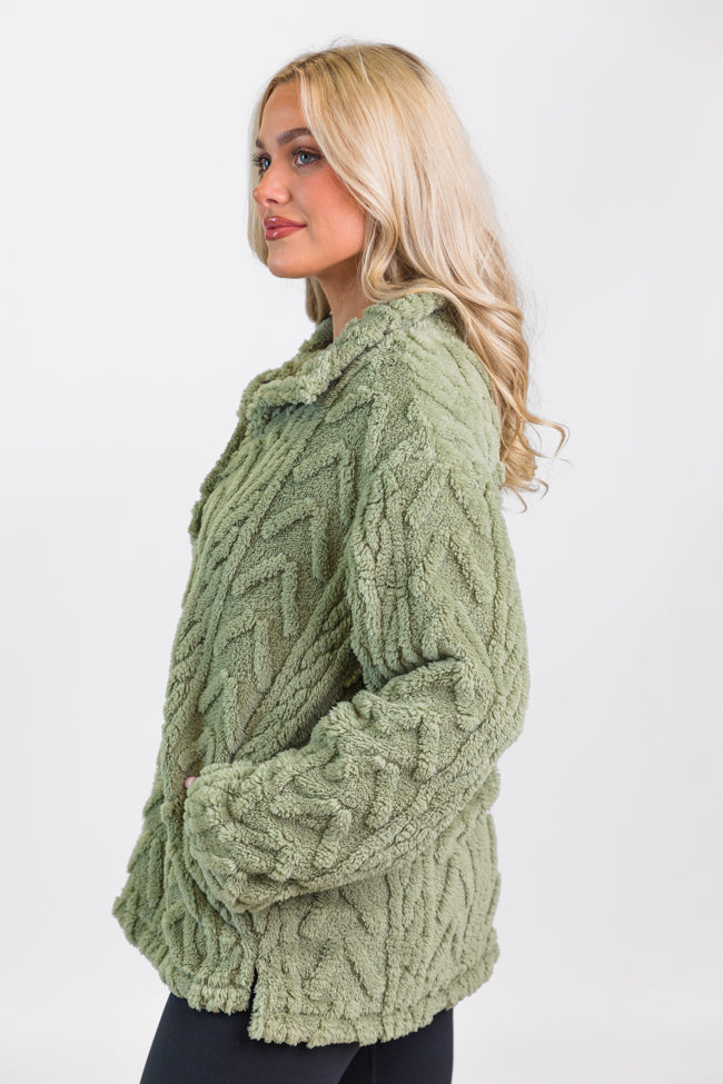 Take The Leap Olive Cable Detail Sherpa Pullover