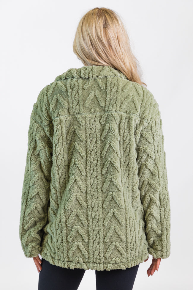 Take The Leap Olive Cable Detail Sherpa Pullover