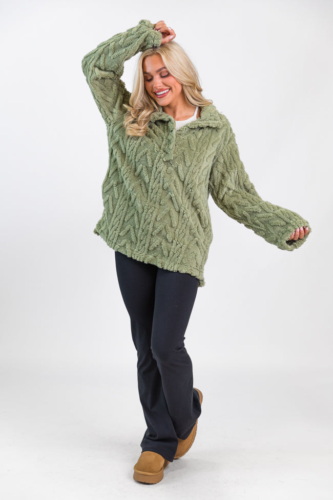 Take The Leap Olive Cable Detail Sherpa Pullover