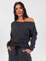 Learn As You Go Black Acid Washed Off The Shoulder Sweatshirt