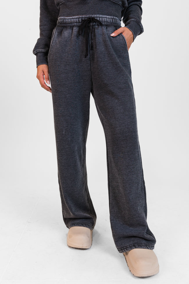 Learn As You Go Black Acid Washed Lounge Pants