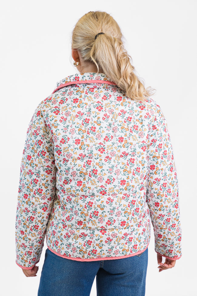 Field Of Florals Ivory and Pink Multi Quilted Floral Jacket