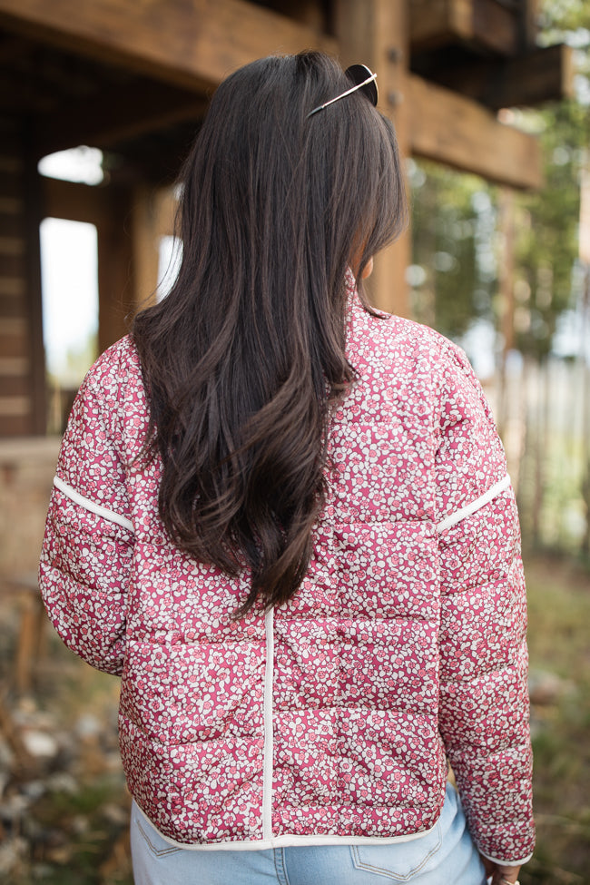 Set Me Free Berry floral Quilted Zip Up Jacket