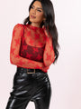 Speak Your Truth Red Mock Neck Lace Layering Blouse