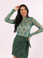 Speak Your Truth Green Mock Neck Lace Layering Blouse