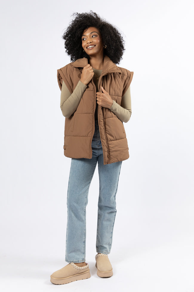 Best Bet Brown Oversized Puffer Vest