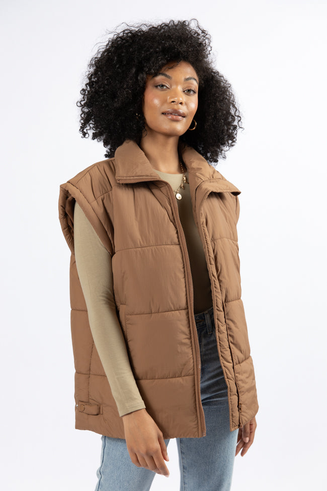 Best Bet Brown Oversized Puffer Vest