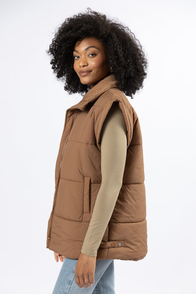 Best Bet Brown Oversized Puffer Vest