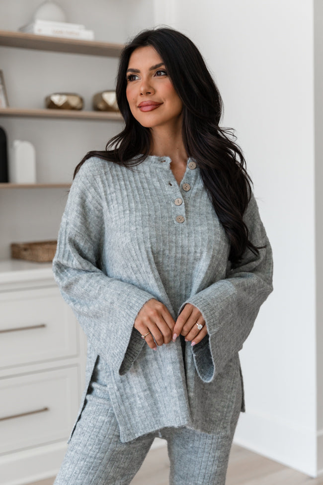 Downtime Heather Grey Ribbed Sweater Set