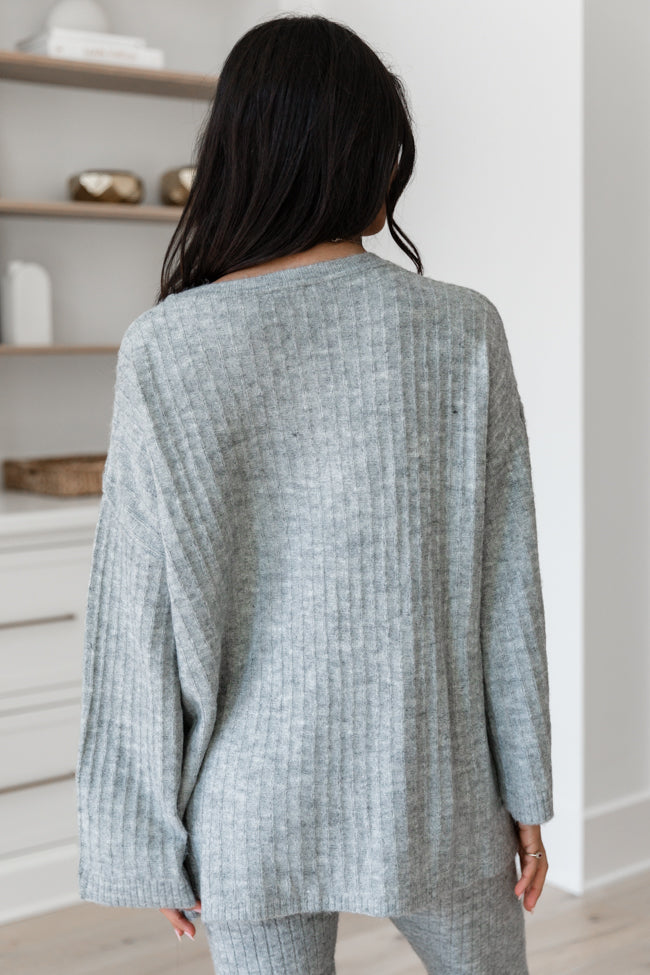 Downtime Heather Grey Ribbed Sweater Set