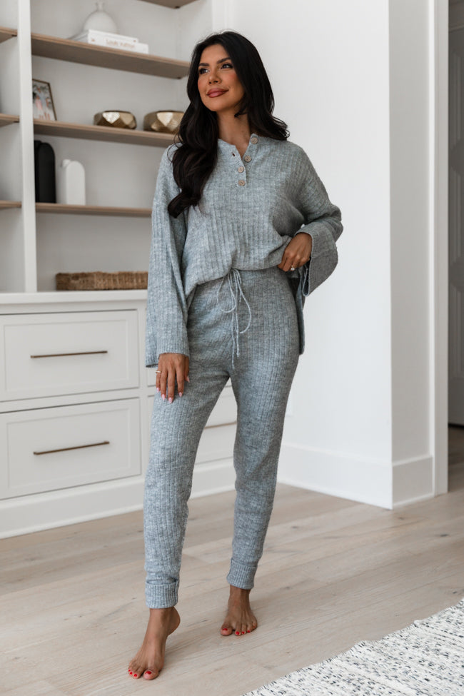 Downtime Heather Grey Ribbed Sweater Set