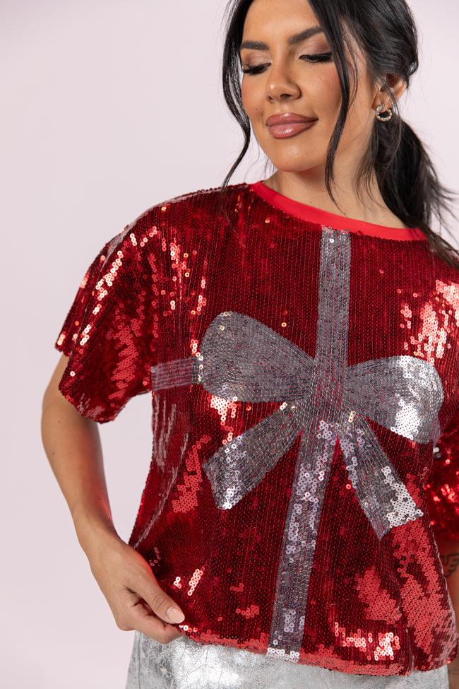 Bow On Top Red Sequin Bow Top